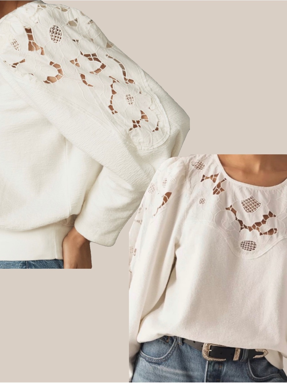 NWOT Cutwork Mutton-Sleeve Top - Picture 1 of 7